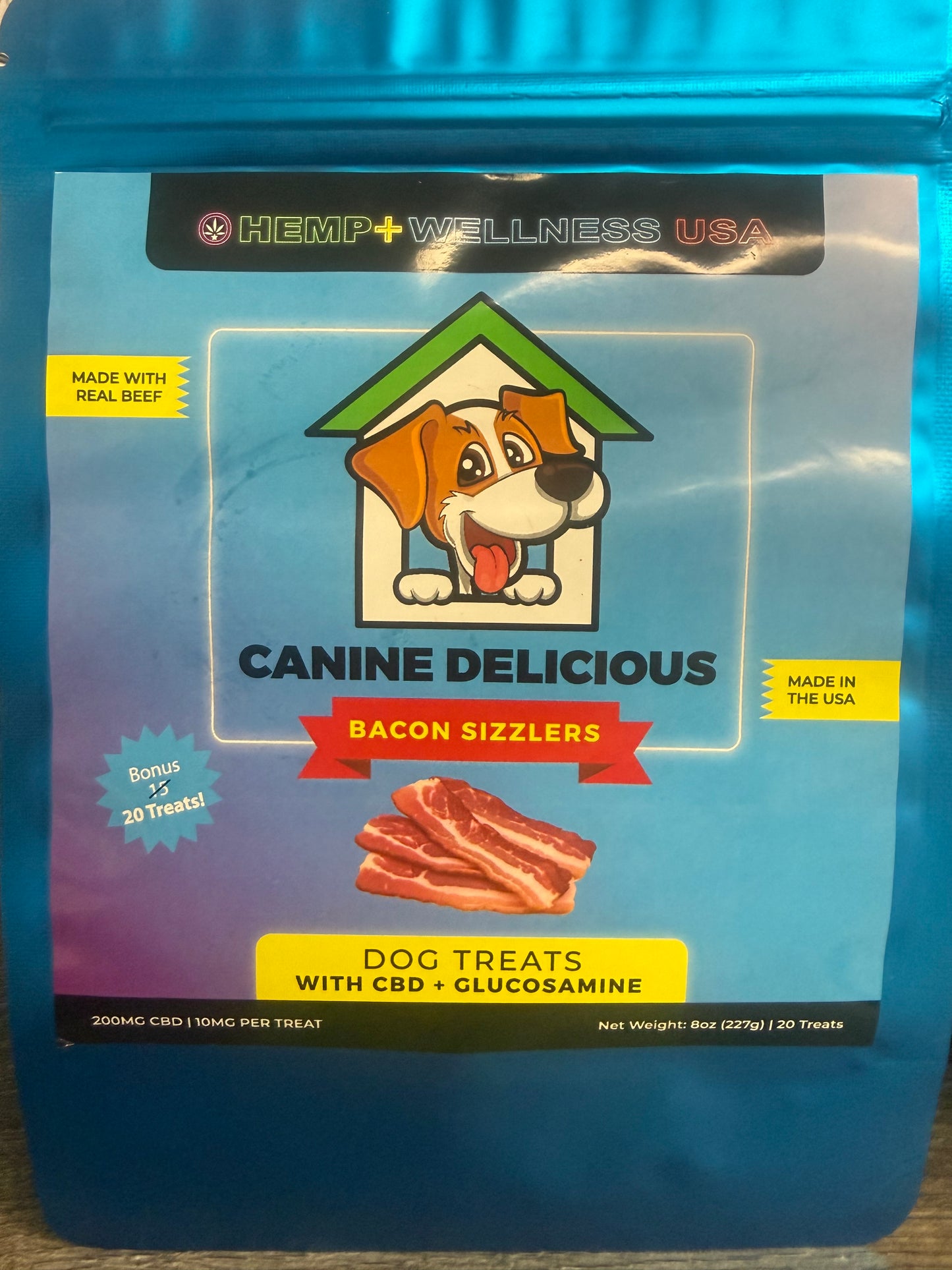 200mg CBD + Glucosamine Pet Treats | Bacon Sizzlers | 20 Count | 10mg CBD each