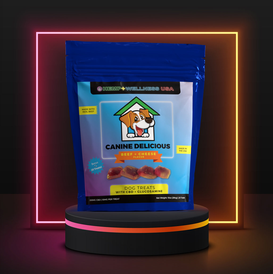 CBD + Glucosamine Pet Treats | Beef & Cheese Flavor | 20 Count | 100% All Natural | No Addutuves, No Fillers