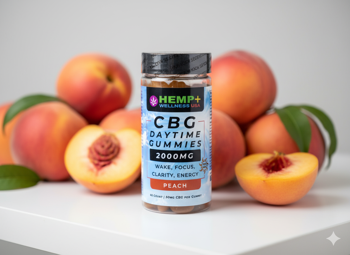 CBG DAYTIME  Gummies 2000mg | 40 Count | Peaches Flavor | (50mg CBD per Gummy). Wake, Focus, Clarity, Energy