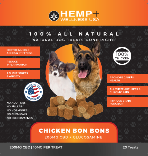 100% All Natural 200mg Broad Spectrum CBD w/Glucosamine Pet Treat Chicken Bon Bons | 20 Count I 10mg each I | 100% All Natural | No Additives, No Fillers, No Chemicals, No Hormones, Np Preservatives