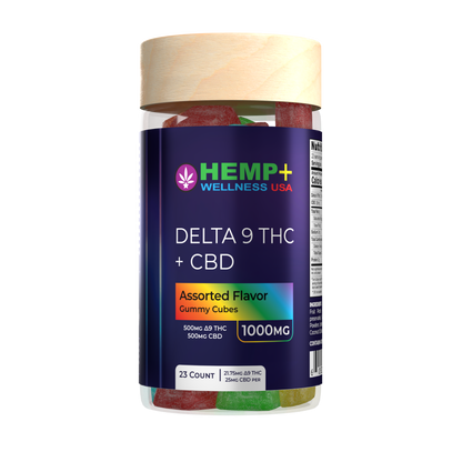 Delta 9 + CBD Gummies - 23 Count, 500mg CBD + 500mg D9, 8g Gummies