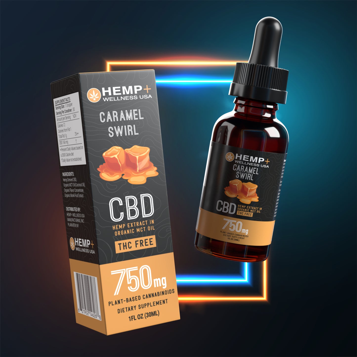 CBD Caramel Swirl Tincture | Hemp+ Wellness | 750mg CBD | 1oz