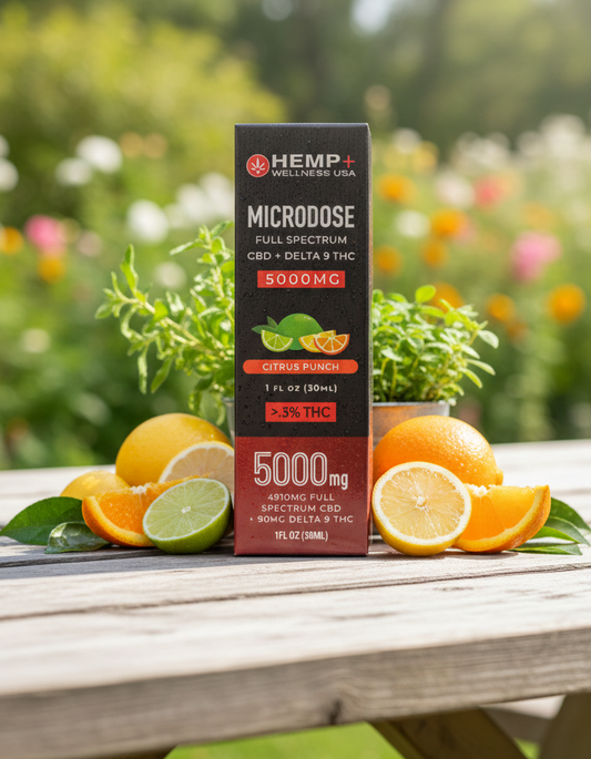 5000mg MICRODOSE | CBD Full Spectrum + Delta 9 THC | Tincture | Organic Citrus Punch Flavor | 1oz (30ml).