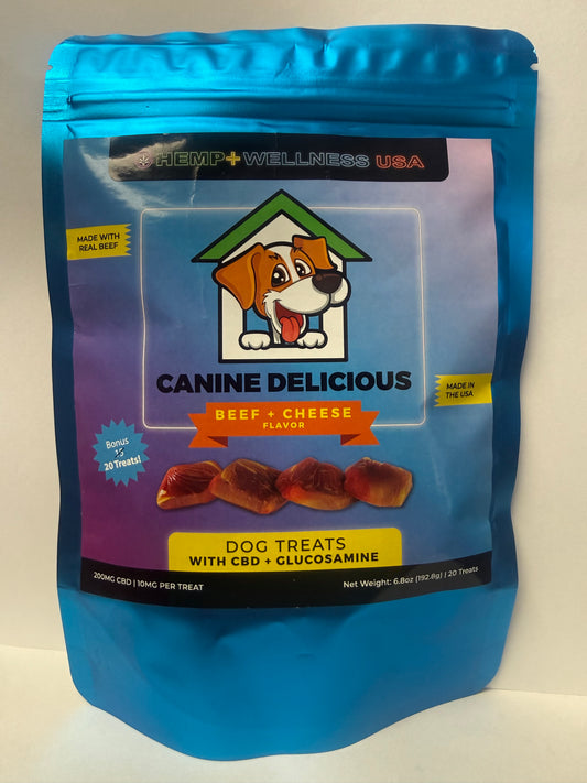 200mg CBD Beef & Cheese Pet Treats - 20pc -10mg each w/Glucosamine