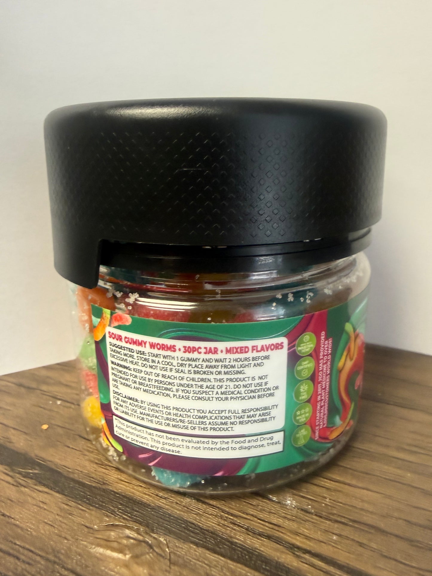 JGO - 1500mg Sour Gummy Worms - 30 piece